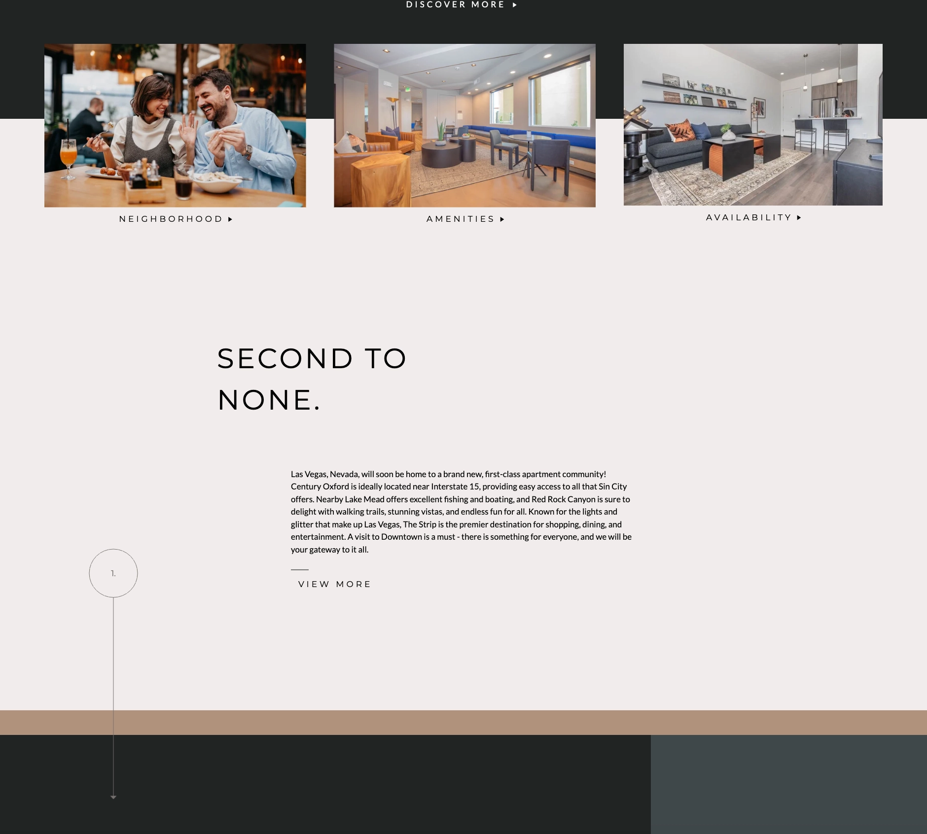 Second To None and Iconic Extras content sections showing the alternating light and dark backgrounds with large typography and property images