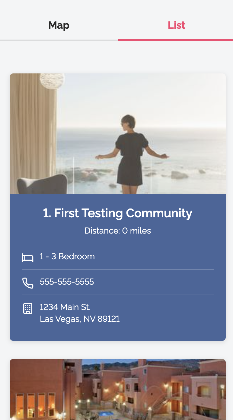 Redesigned mobile list view with Map and List tab toggle for easy switching