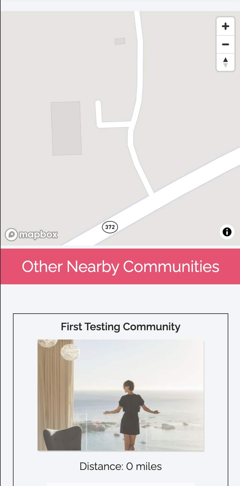 Original mobile layout with map and listings stacked vertically with no way to switch between views