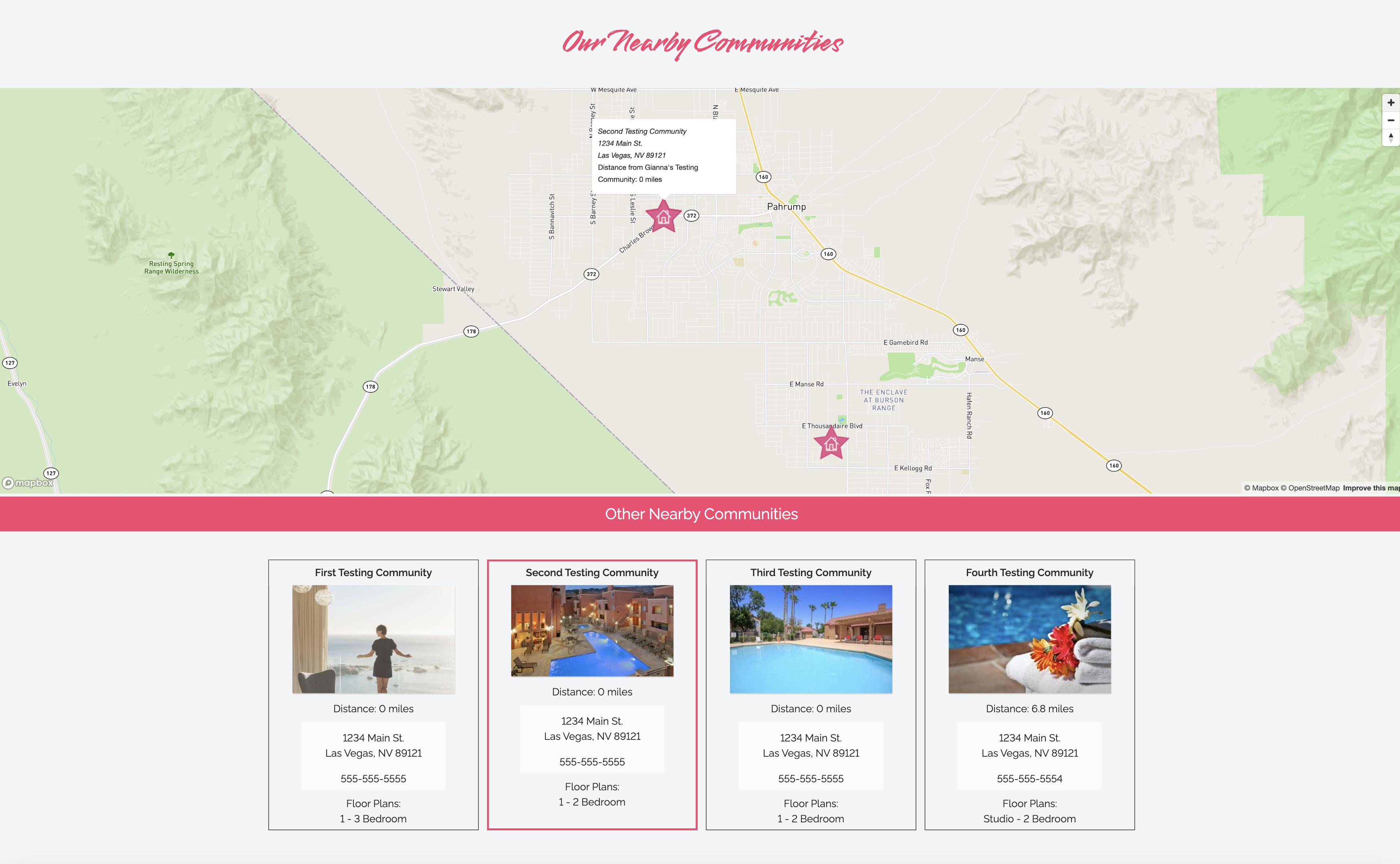 Original desktop layout with full-width map above community card grid, requiring constant scrolling